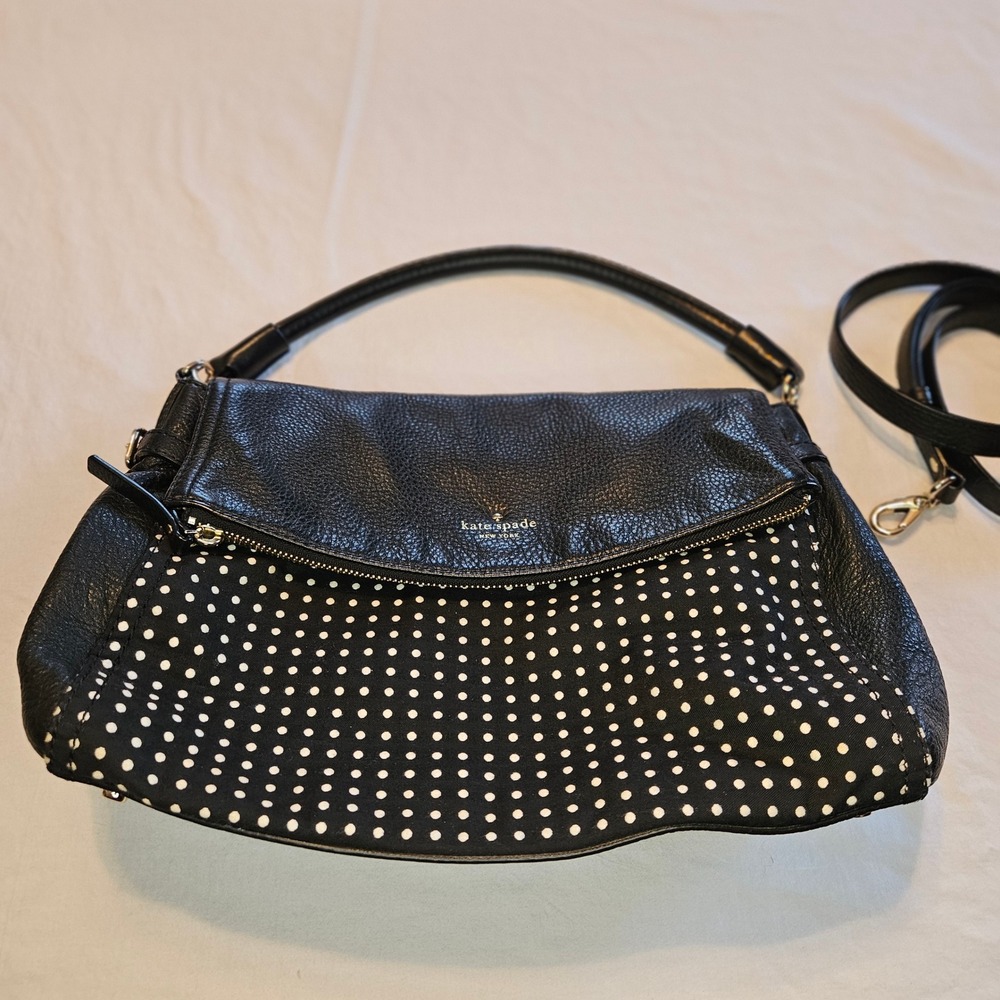 Kate Spade Cobble Hill Little Minka Black Leather Polka Dot Satchel Crossbody